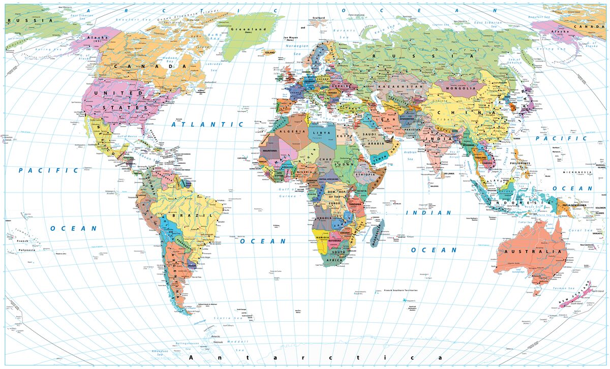 Fototapeten Karte der Welt aus geopolitischer Sicht