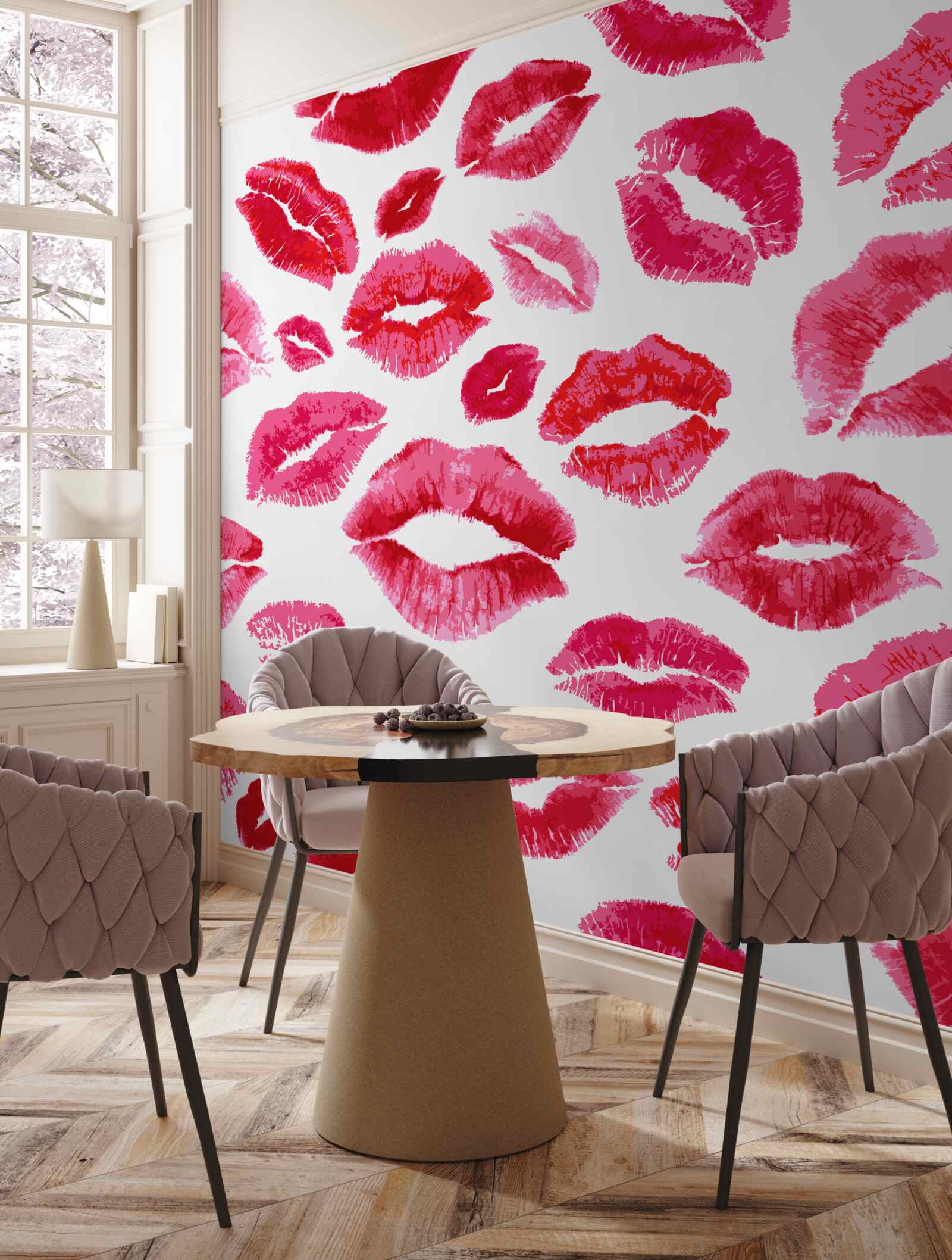 Fototapeten Spuren des purpurroten Lippenstifts