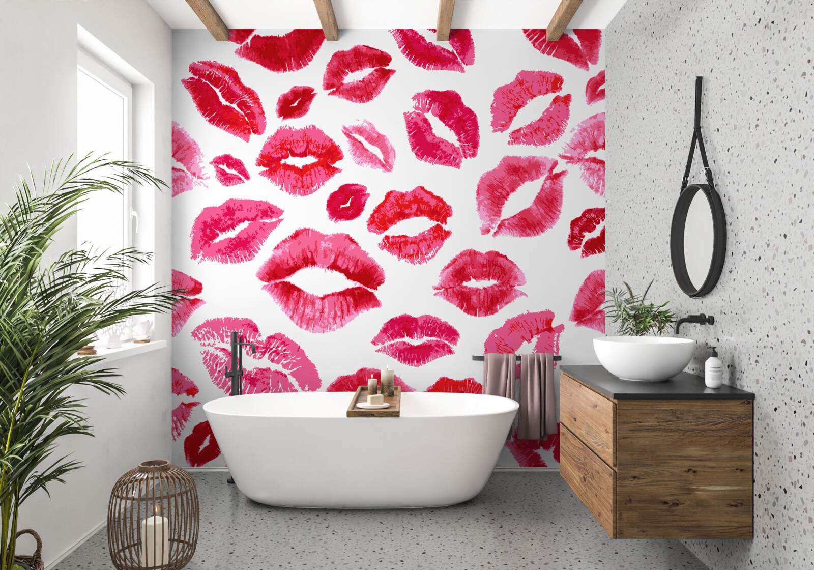 Fototapeten Spuren des purpurroten Lippenstifts