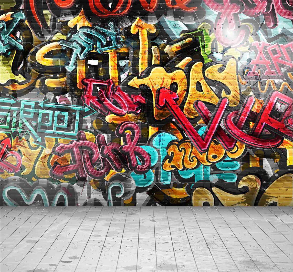 Fototapeten mit Graffiti bedeckte Wand