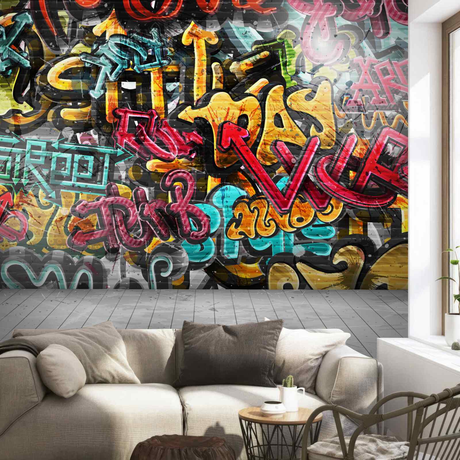 Fototapeten mit Graffiti bedeckte Wand