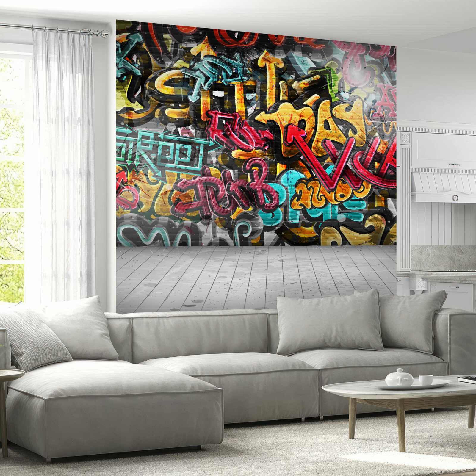 Fototapeten mit Graffiti bedeckte Wand