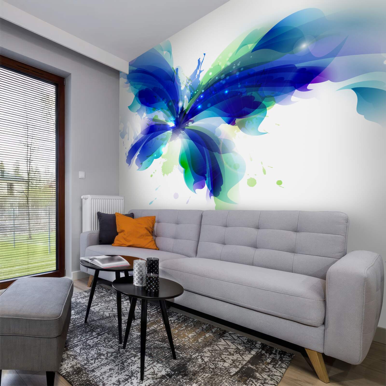 Fototapeten Aquarellblau -Schmetterling in der Luft