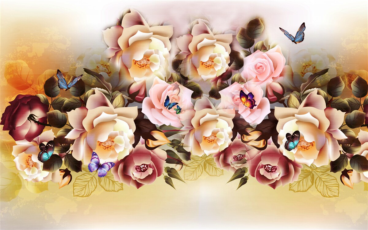 Fototapeten Zusammensetzung heller und schöner Rosen