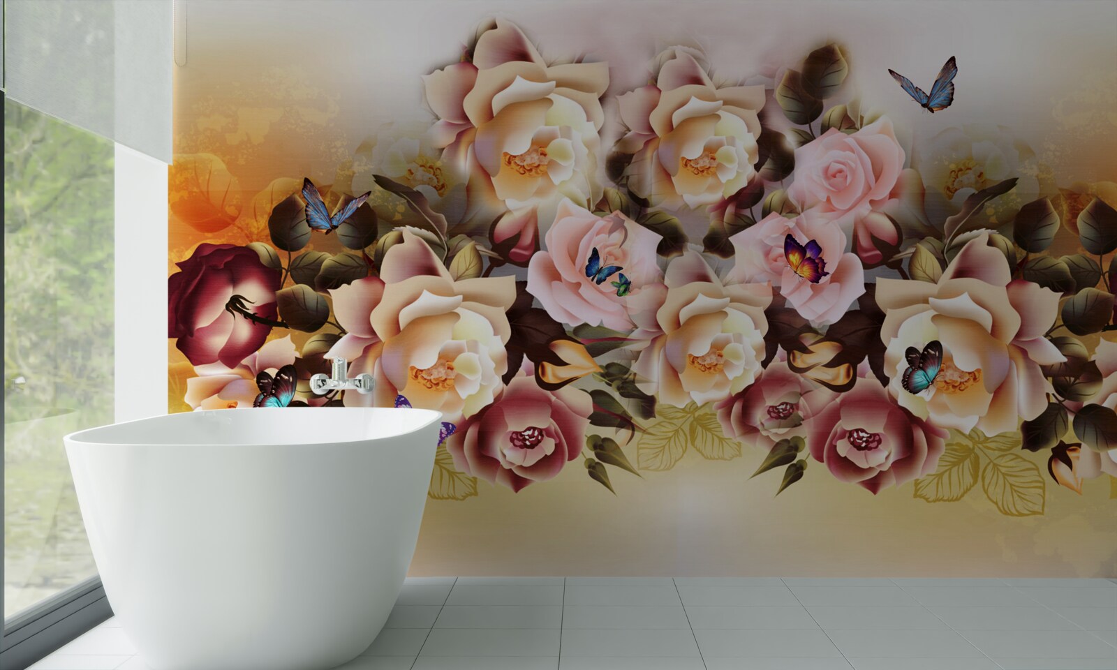 Fototapeten Zusammensetzung heller und schöner Rosen