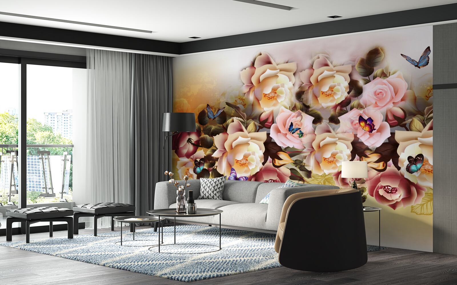 Fototapeten Zusammensetzung heller und schöner Rosen