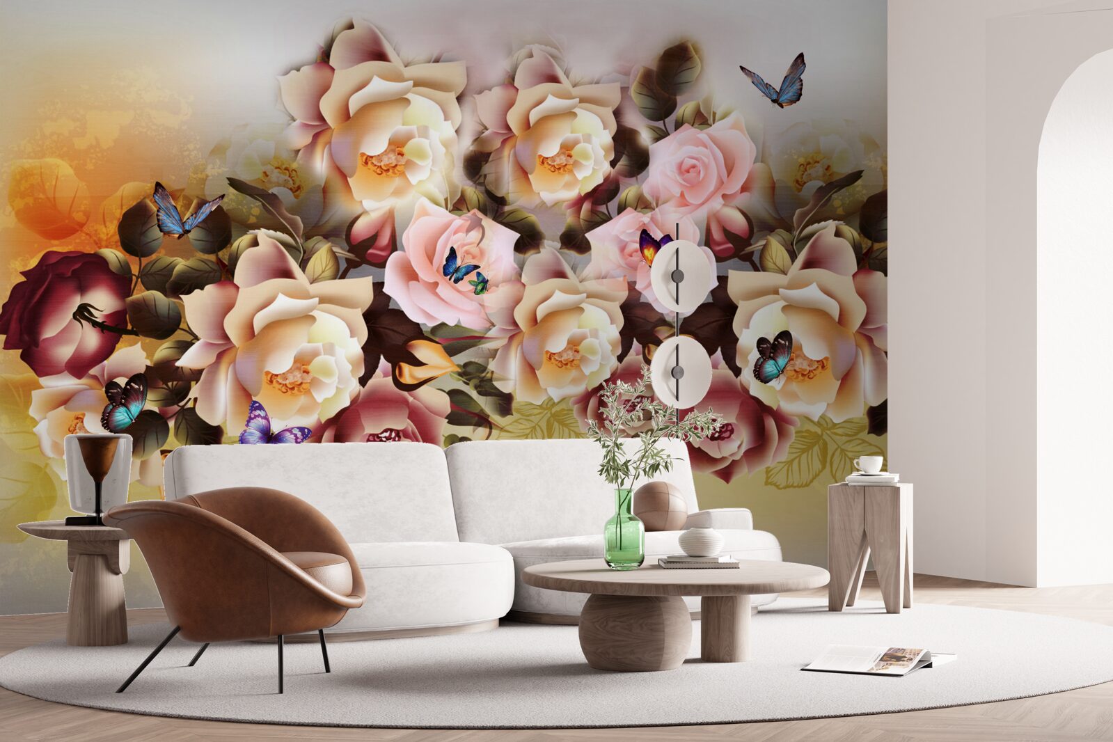 Fototapeten Zusammensetzung heller und schöner Rosen