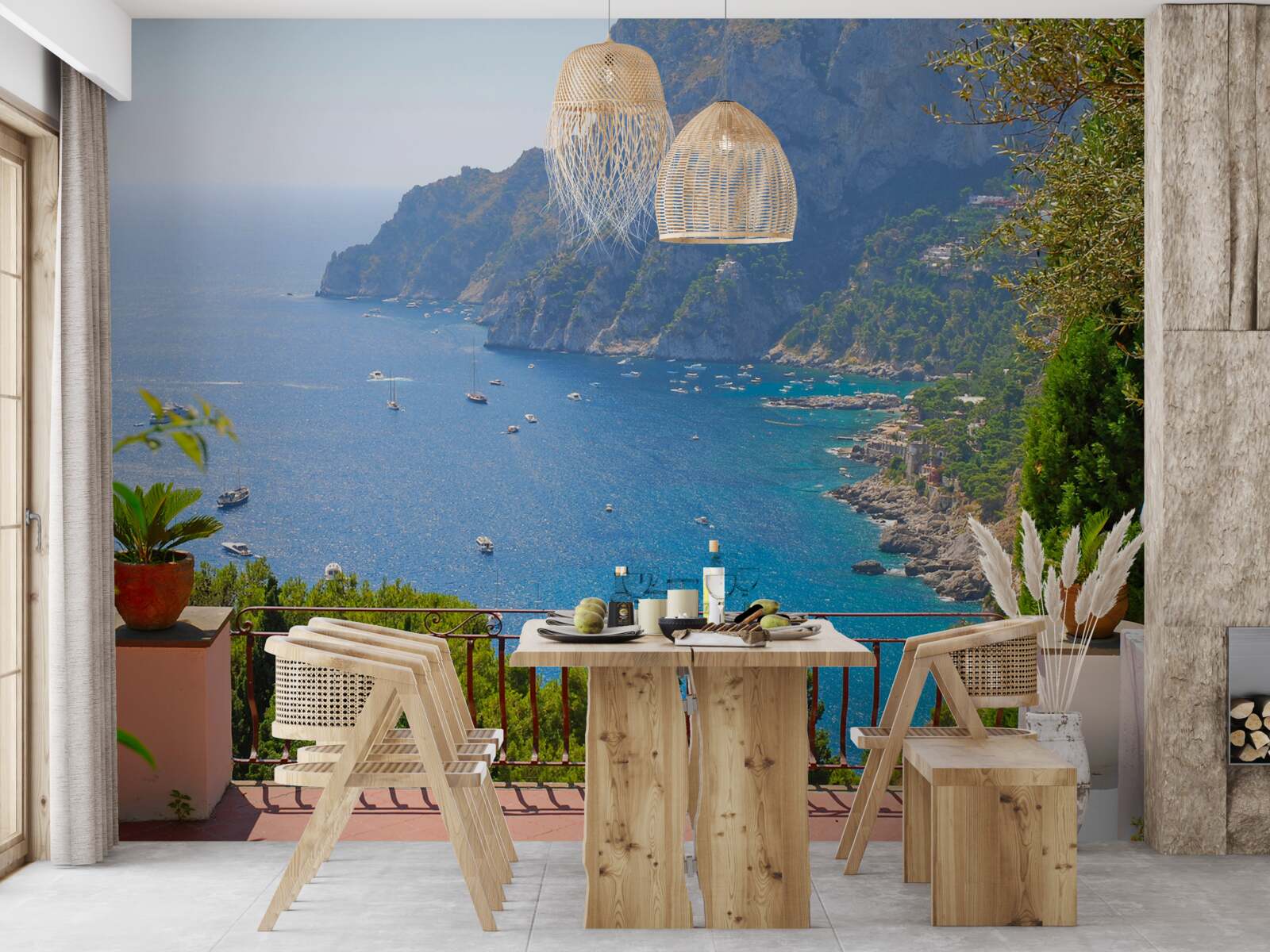 Fototapeten Terrasse mit Blick auf die Felsen und das Meer