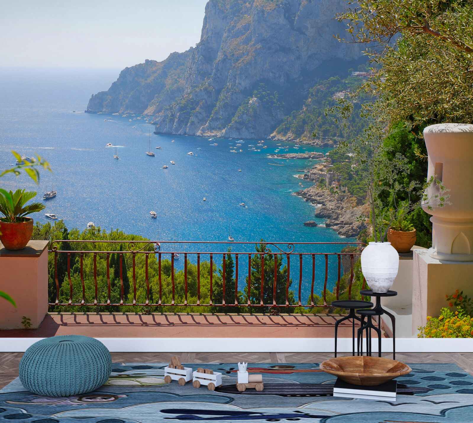 Fototapeten Terrasse mit Blick auf die Felsen und das Meer