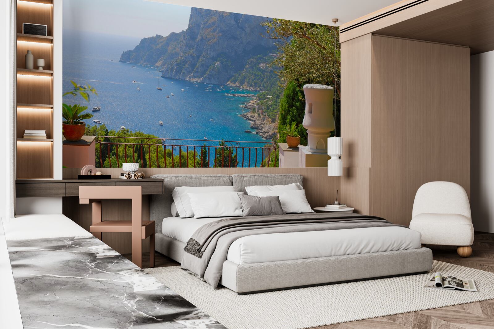 Fototapeten Terrasse mit Blick auf die Felsen und das Meer