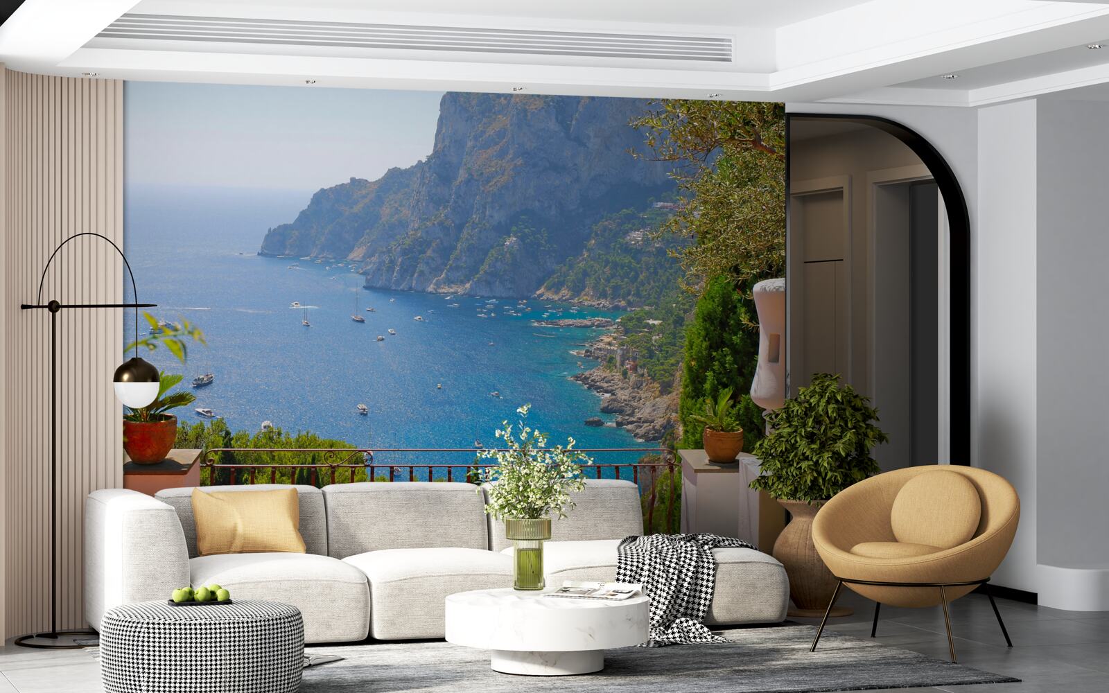 Fototapeten Terrasse mit Blick auf die Felsen und das Meer