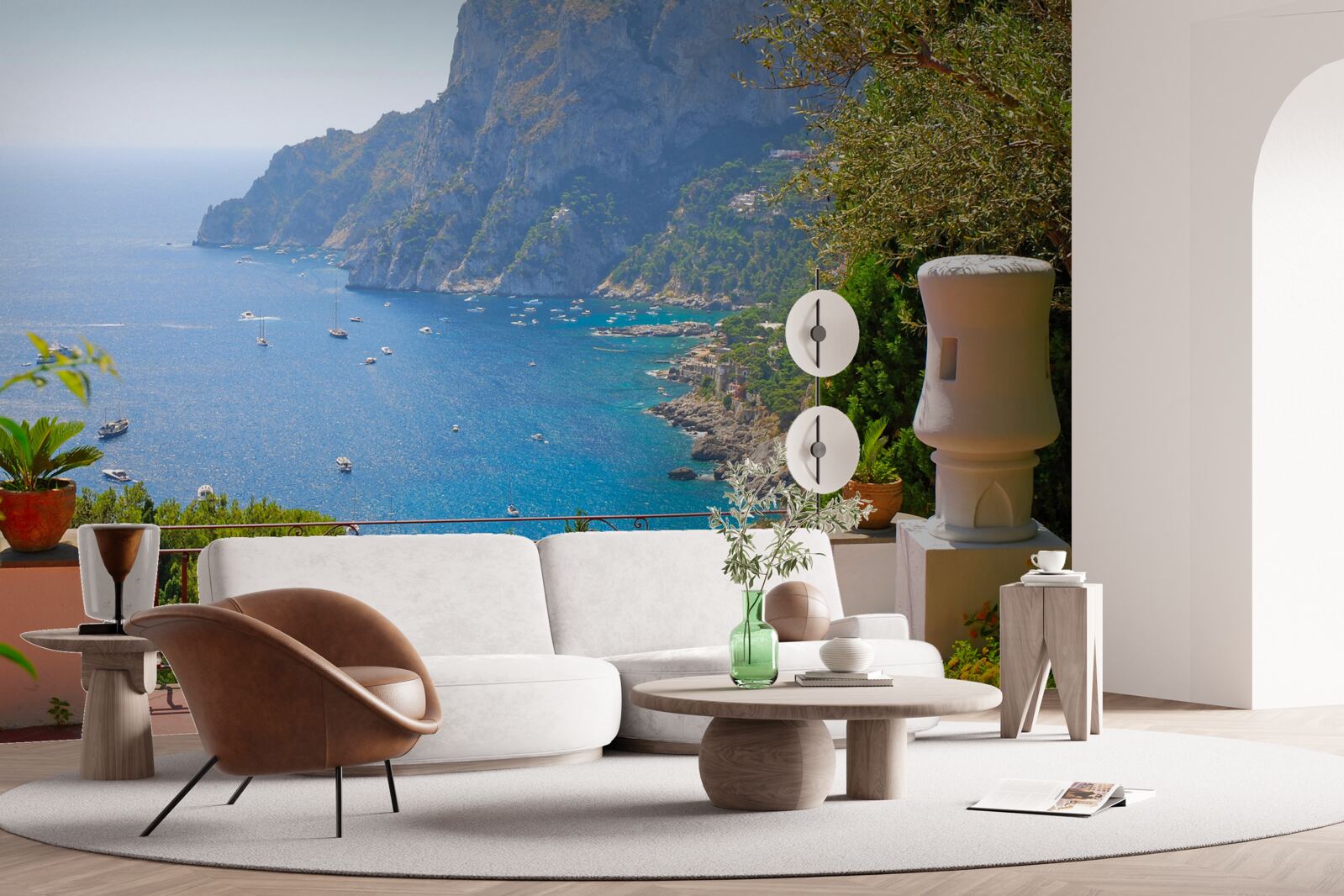 Fototapeten Terrasse mit Blick auf die Felsen und das Meer