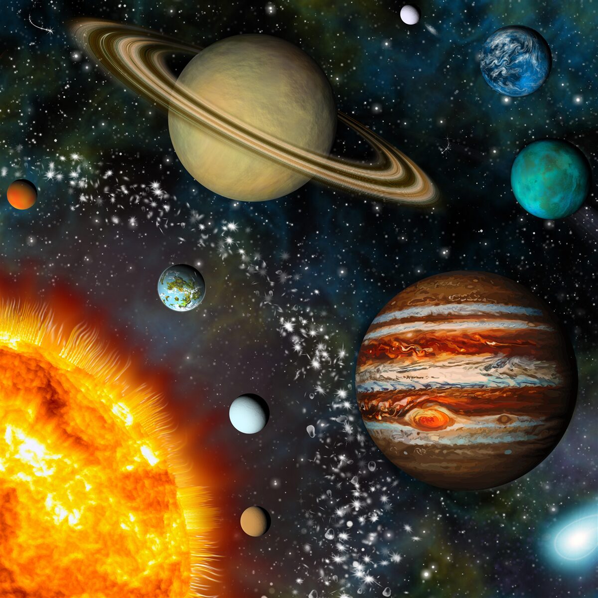 Fototapeten Planeten um die Sonne herum zirkulieren