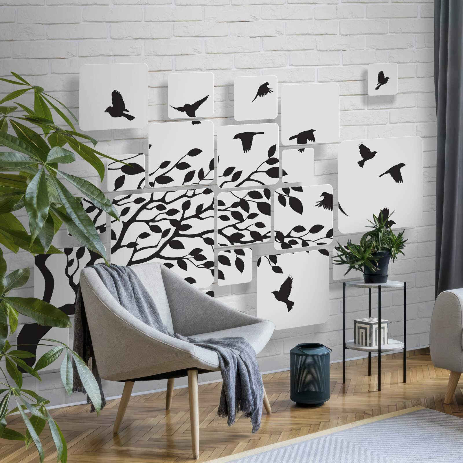 Fototapeten Zusammen mit dem Wind verlassen die Vögel den Baum