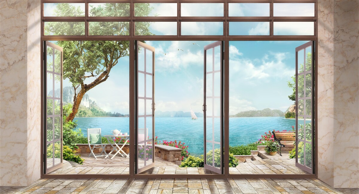 Fototapeten Sommerbalkon mit Meerblick