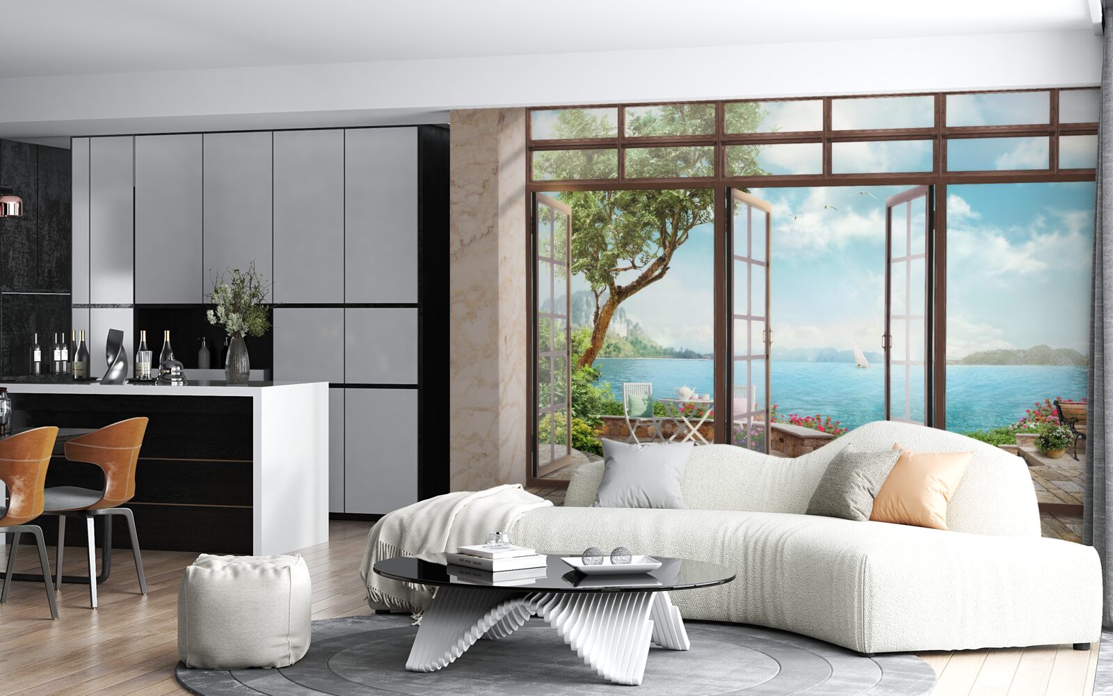 Fototapeten Sommerbalkon mit Meerblick