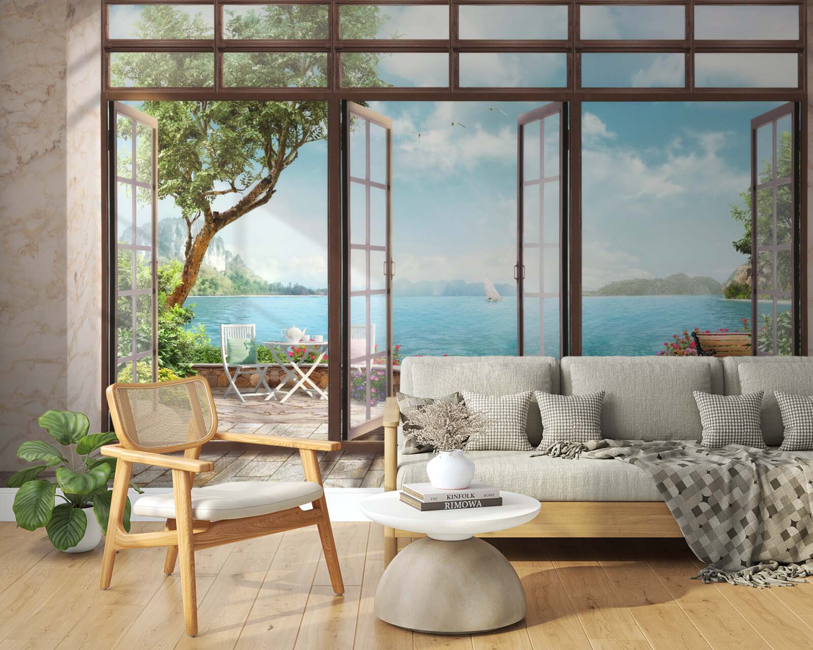 Fototapeten Sommerbalkon mit Meerblick