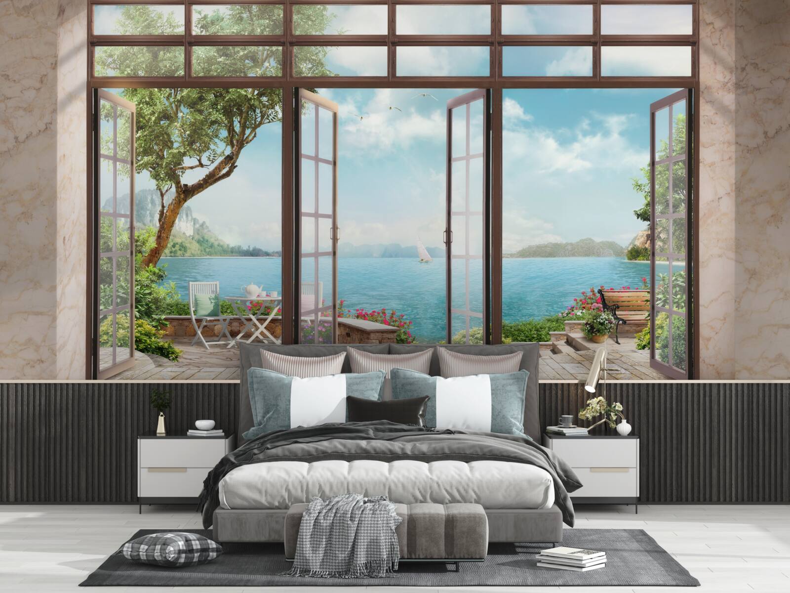 Fototapeten Sommerbalkon mit Meerblick
