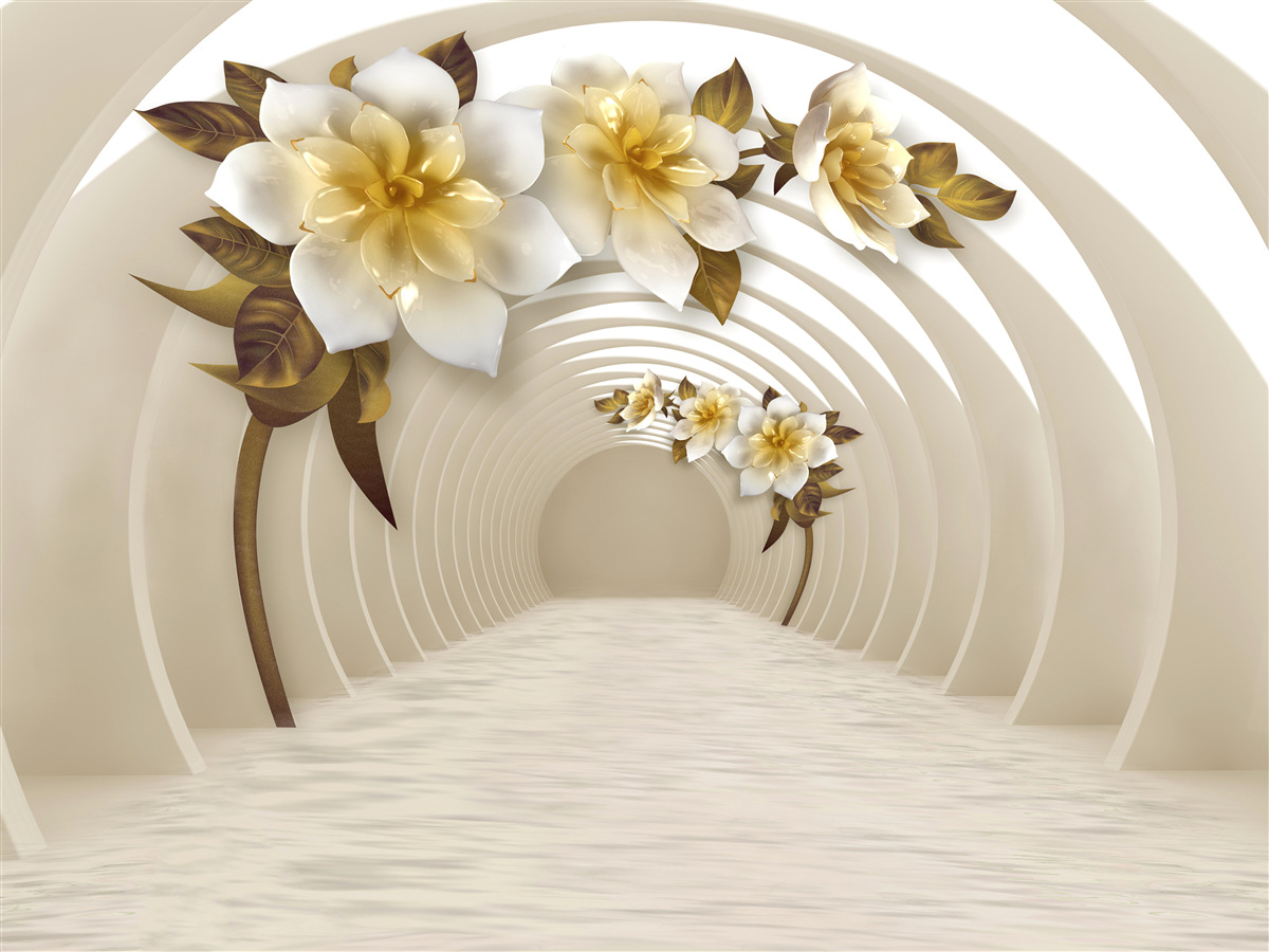 Fototapeten Ein gebogener Tunnel verschwindet in der Ferne und im schneebedeckten Lotus