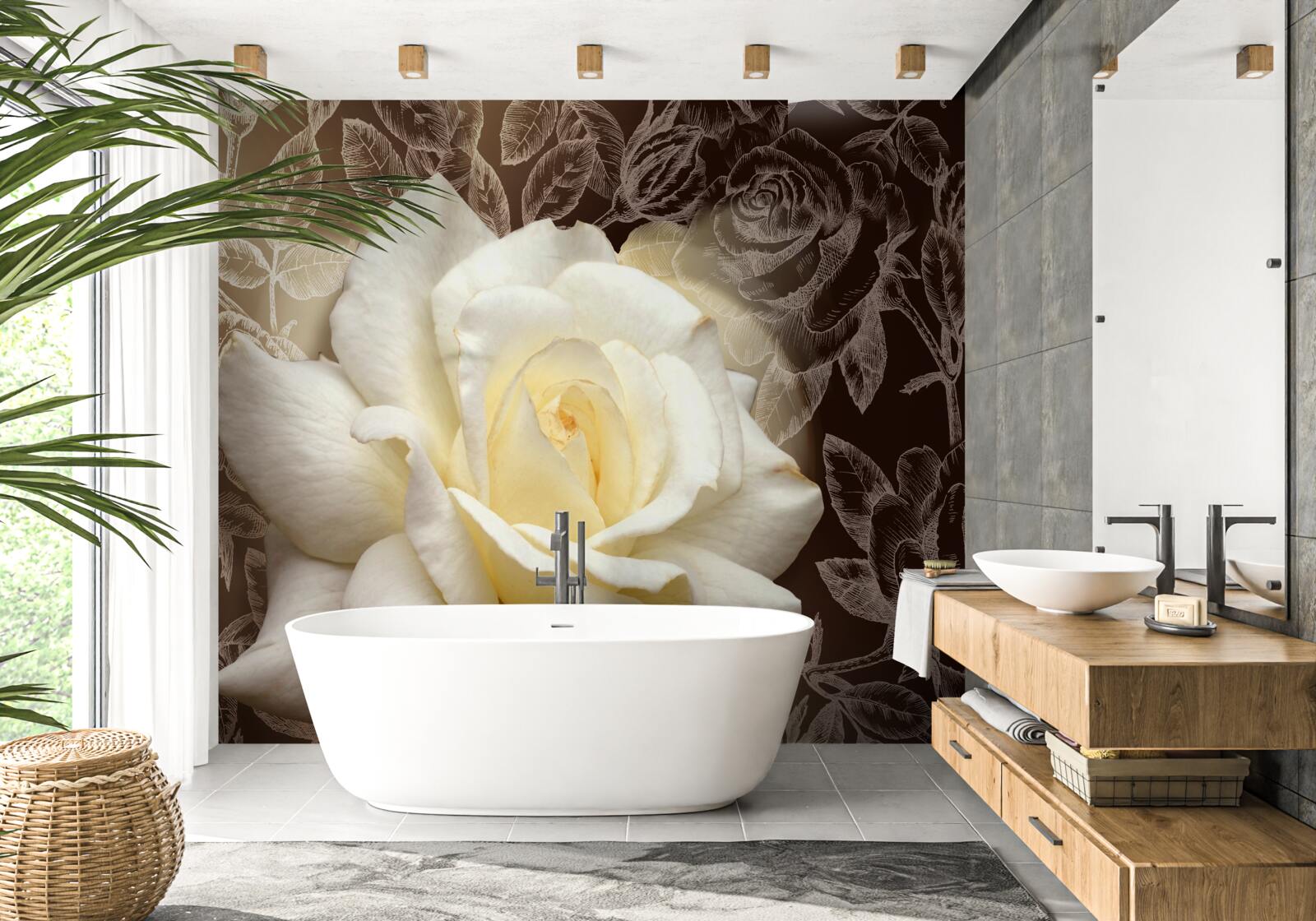 Fototapeten Ein wunderbarer Schnee -weiße Rosenblume