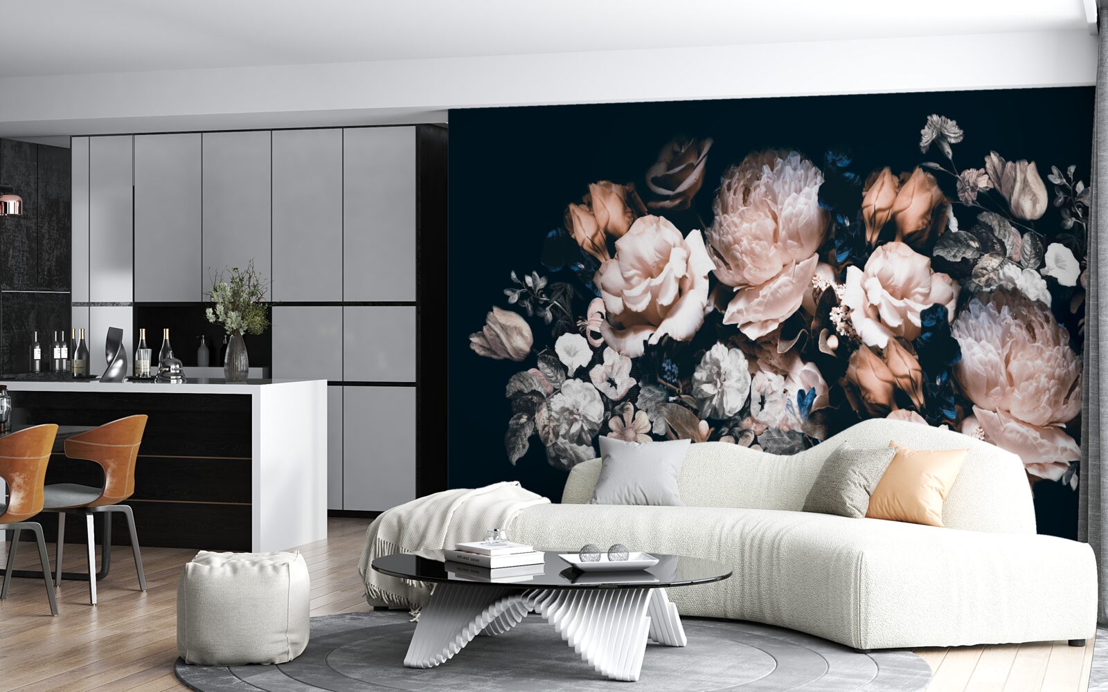 Fototapeten Blumen in Weiß- und Rosa -Schatten in der Arrangement