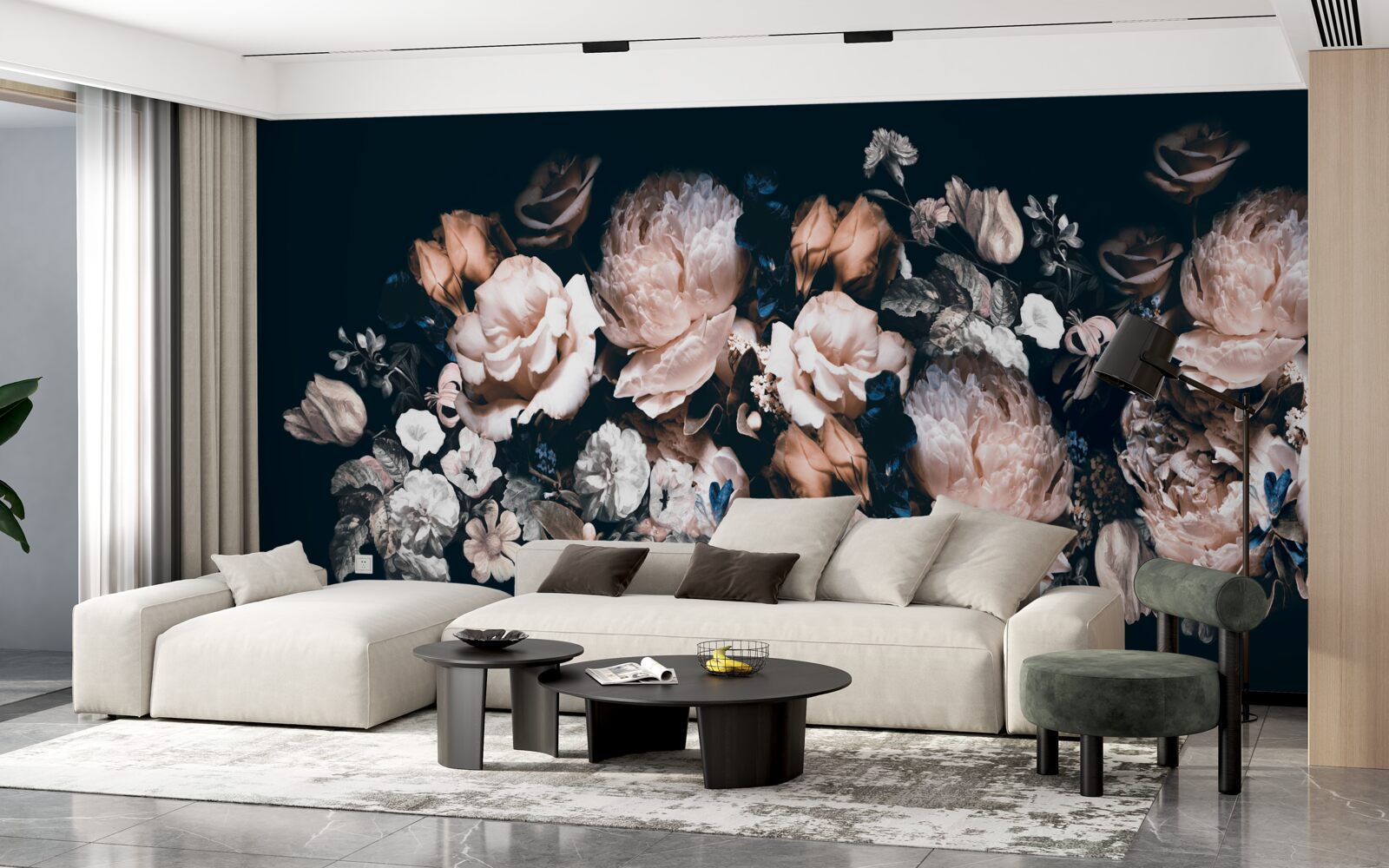 Fototapeten Blumen in Weiß- und Rosa -Schatten in der Arrangement