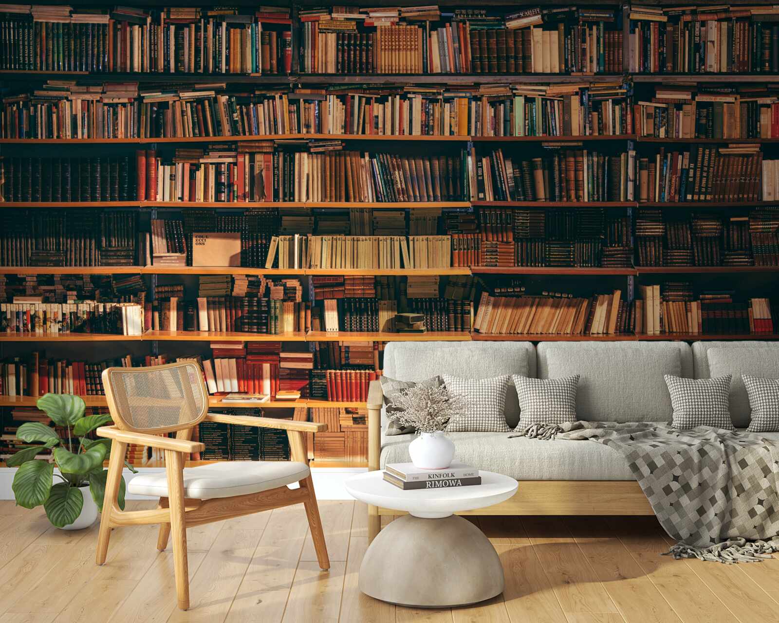 Fototapeten Ein geräumiges Regal mit vielen Büchern gefüllt