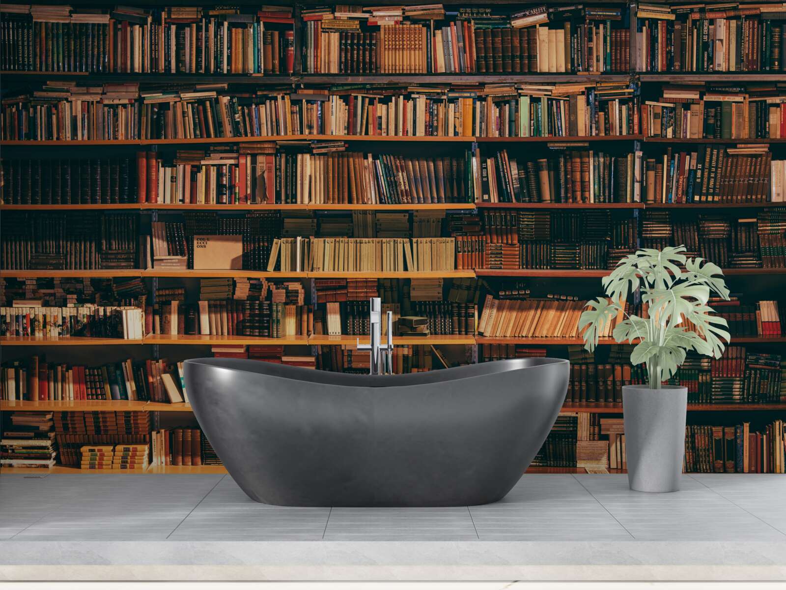 Fototapeten Ein geräumiges Regal mit vielen Büchern gefüllt