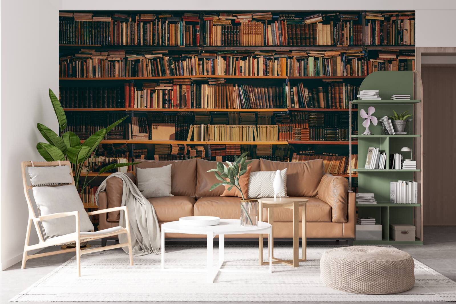 Fototapeten Ein geräumiges Regal mit vielen Büchern gefüllt