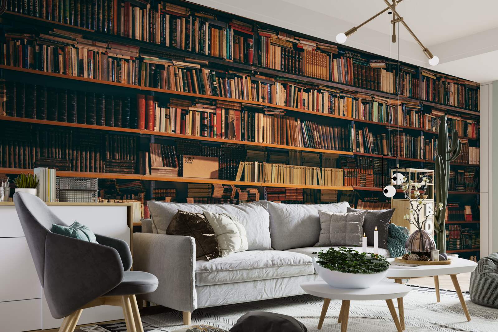Fototapeten Ein geräumiges Regal mit vielen Büchern gefüllt