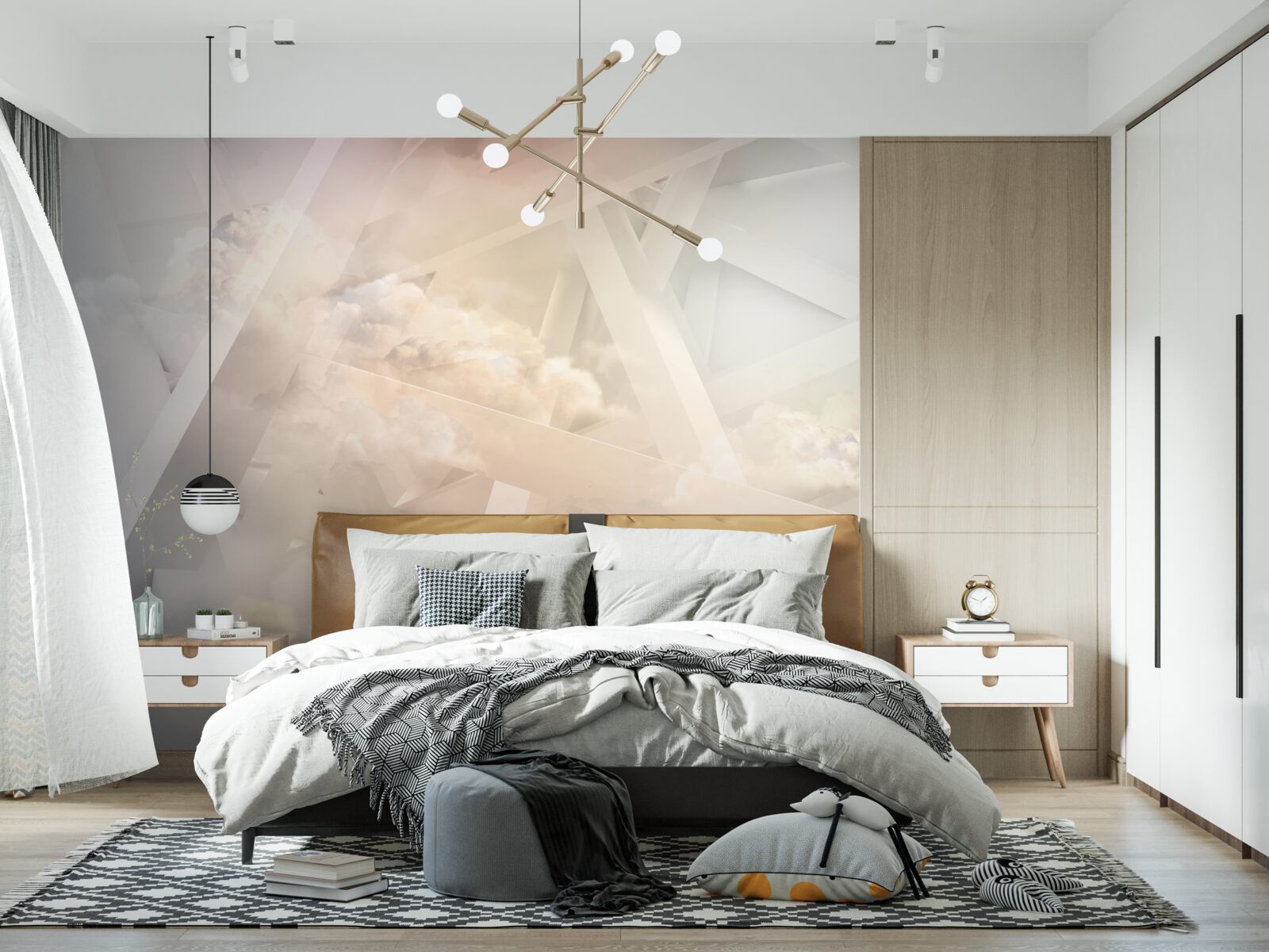 Fototapeten abstrakte Lichtformen und leichte Wolken