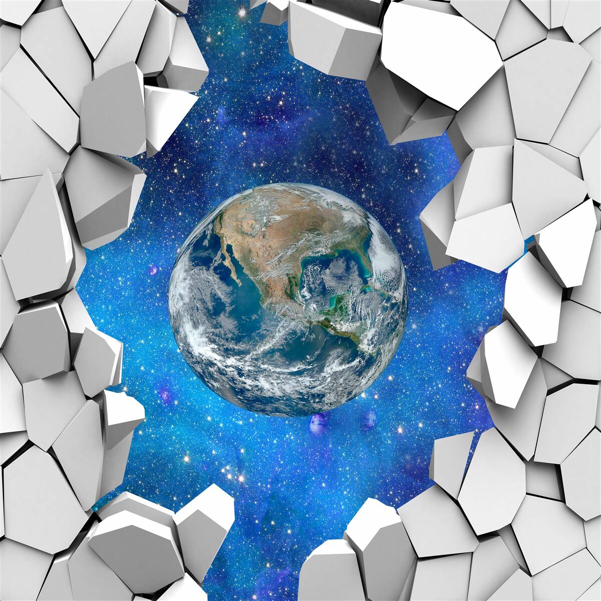 Fototapeten Steinmauer und Planet Erde