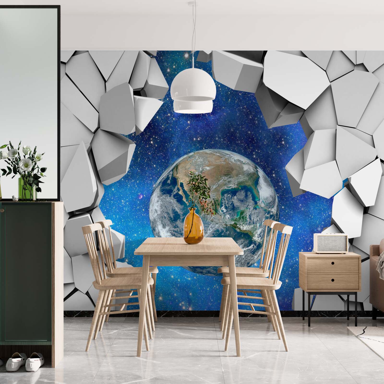 Fototapeten Steinmauer und Planet Erde