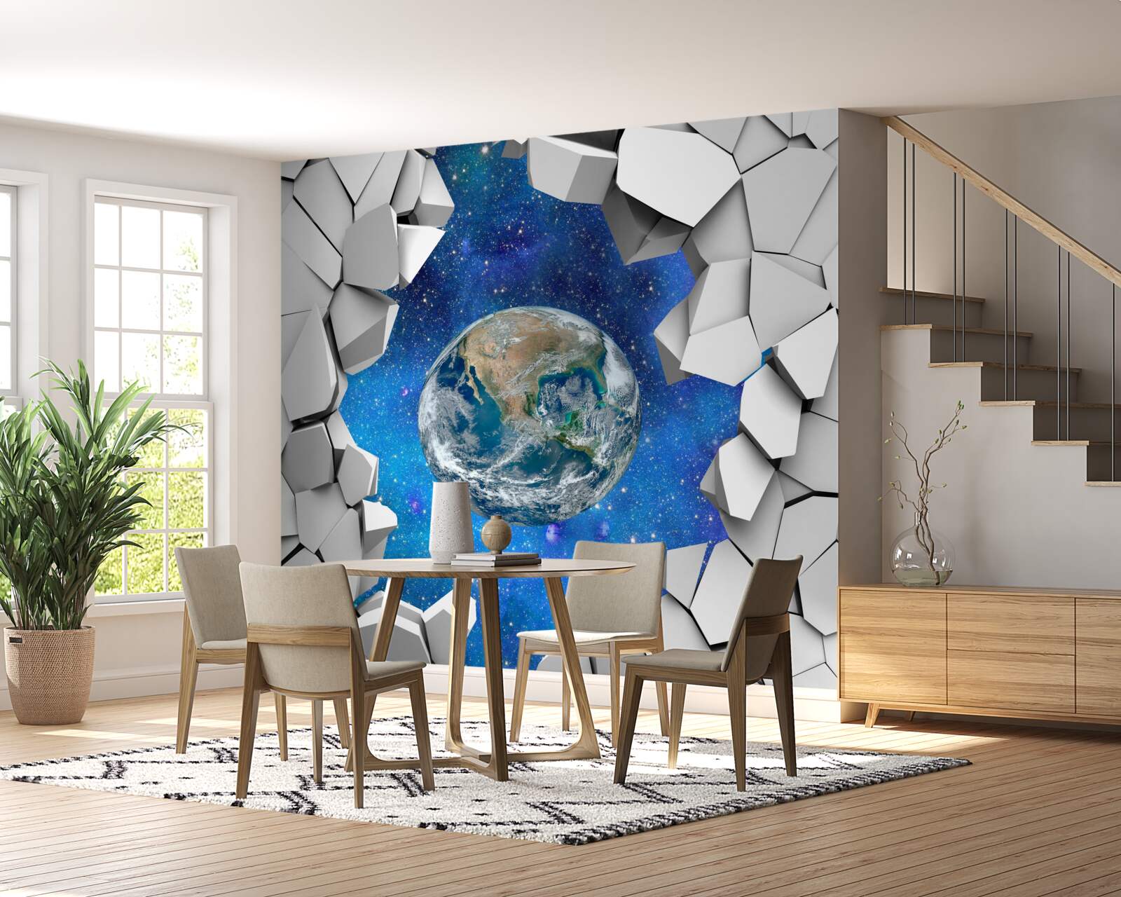 Fototapeten Steinmauer und Planet Erde