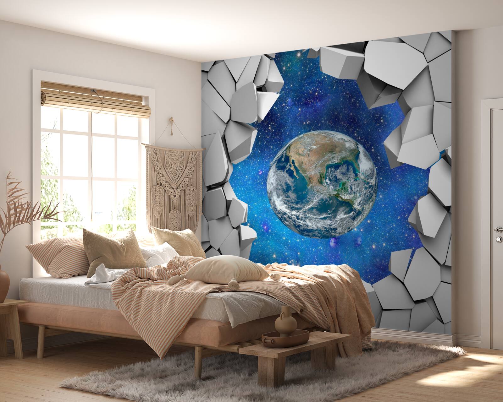 Fototapeten Steinmauer und Planet Erde