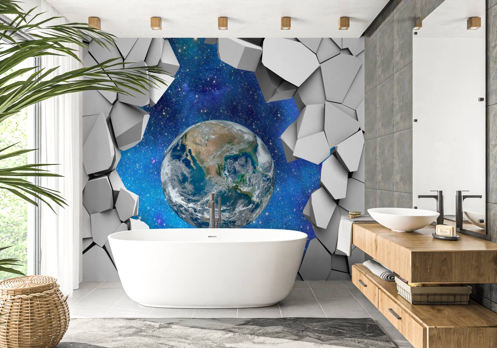 Fototapeten Steinmauer und Planet Erde