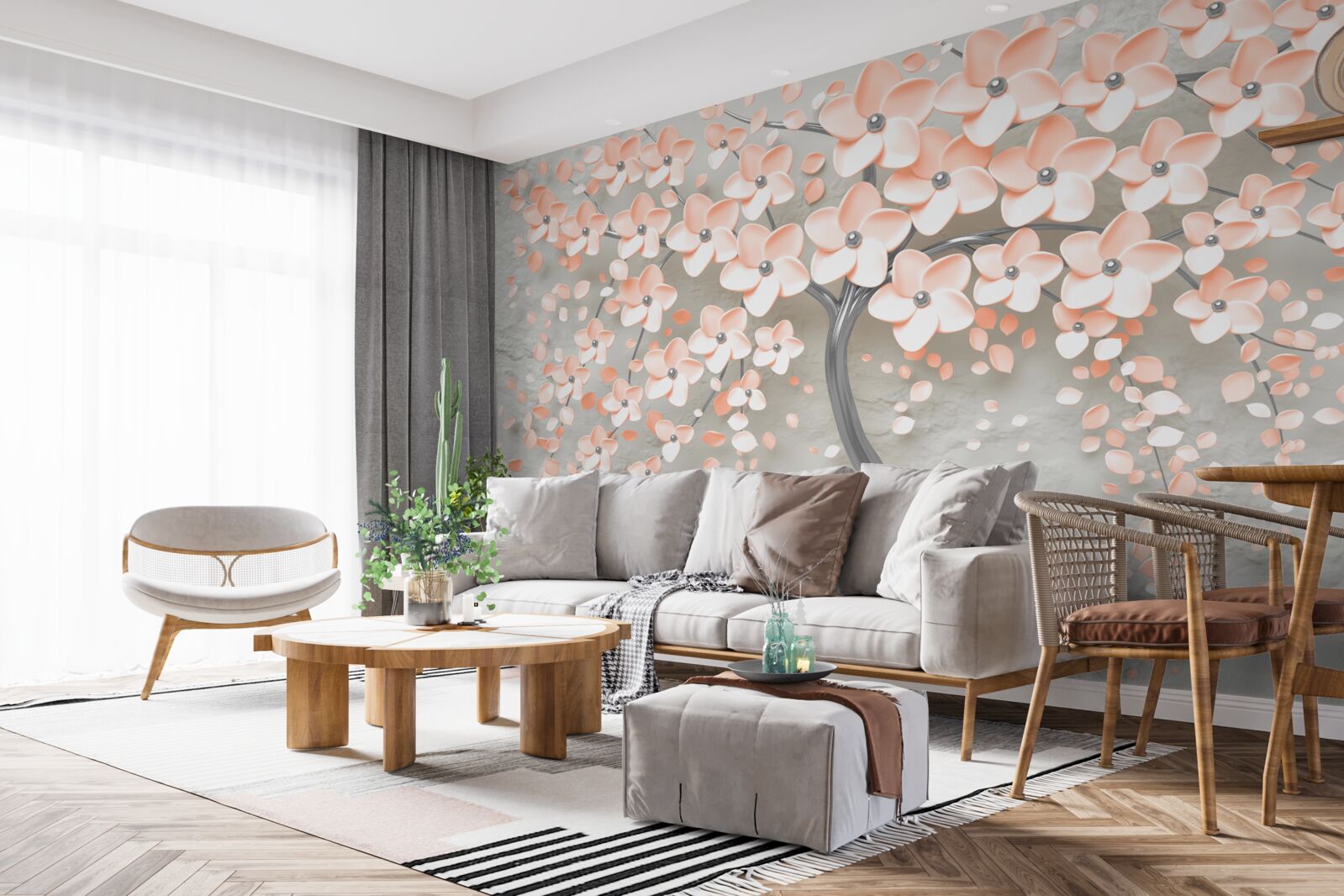 Fototapeten Ein Baum mit blühenden Blättern in hellen rosa Blättern