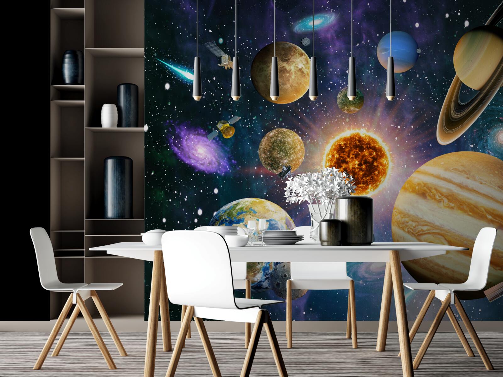 Fototapeten Planeten in verschiedenen leuchtenden Farben gemalt