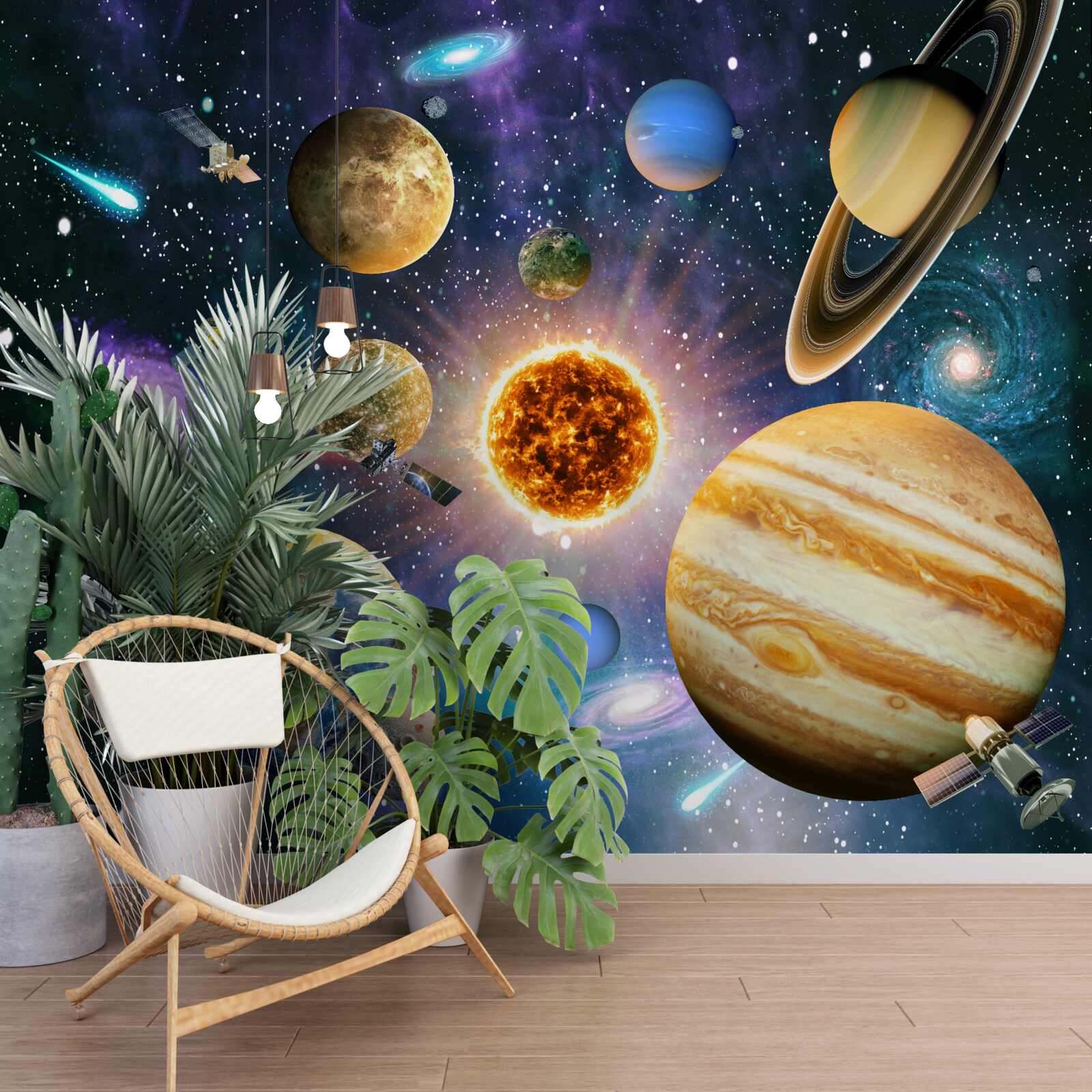 Fototapeten Planeten in verschiedenen leuchtenden Farben gemalt
