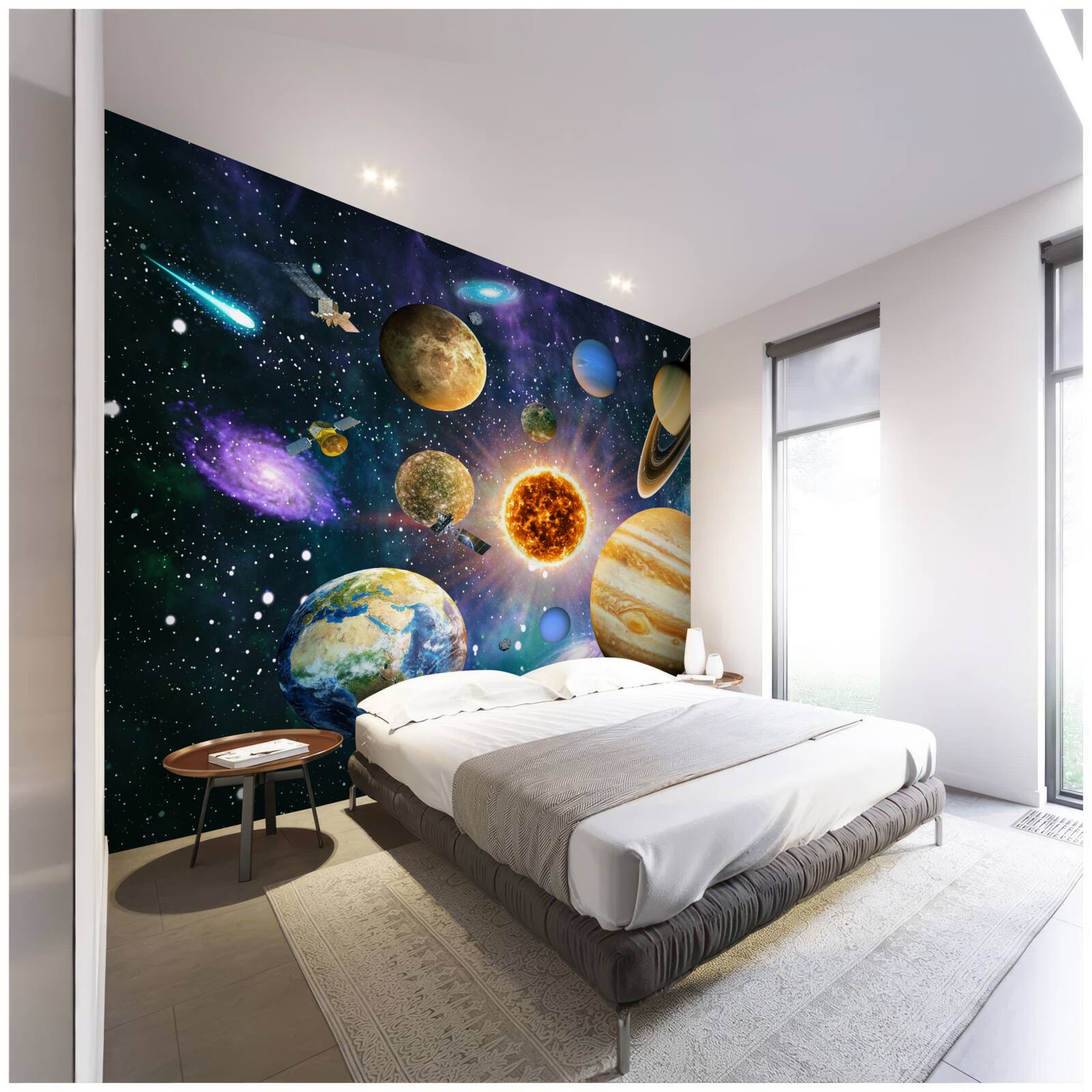 Fototapeten Planeten in verschiedenen leuchtenden Farben gemalt