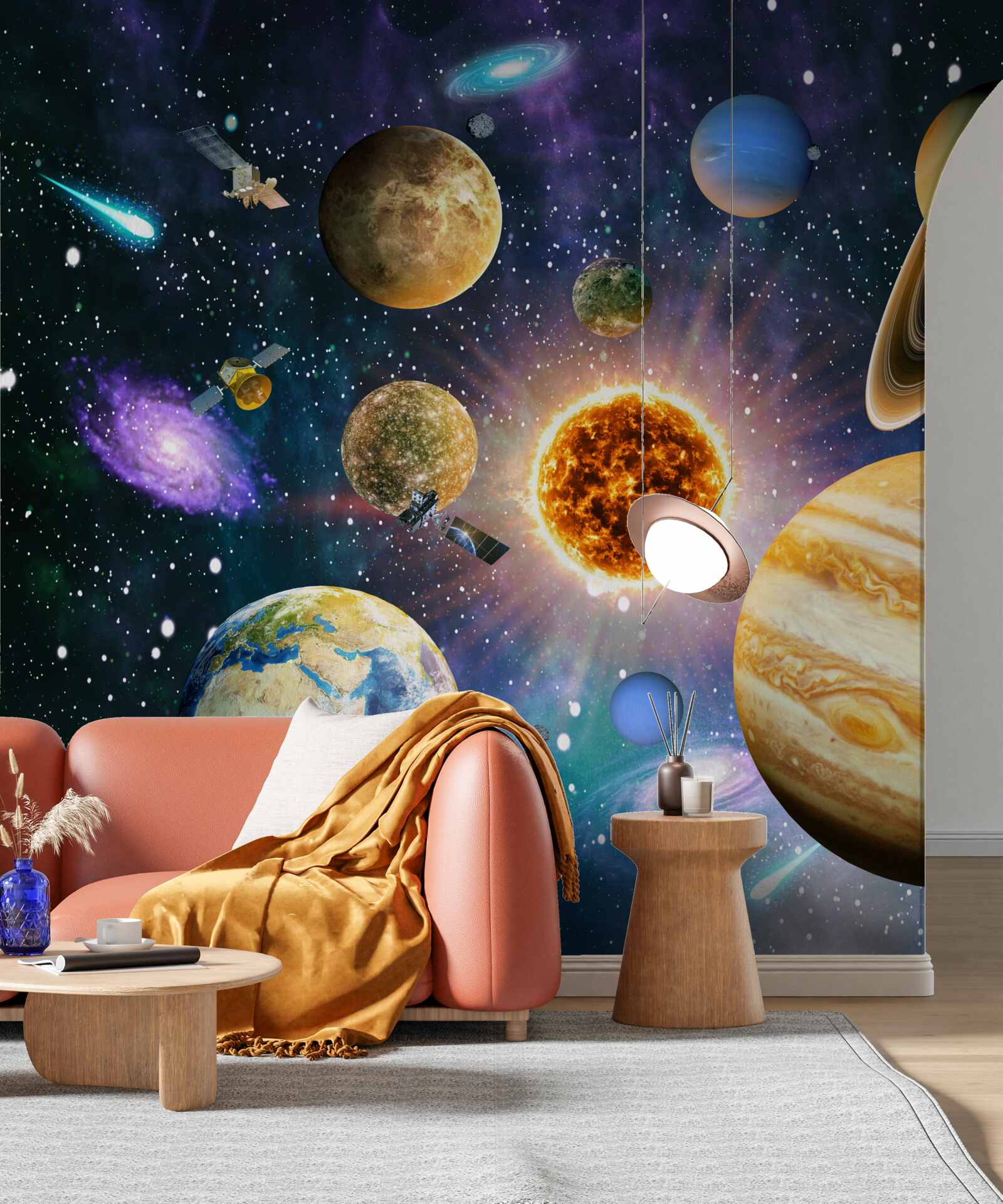 Fototapeten Planeten in verschiedenen leuchtenden Farben gemalt