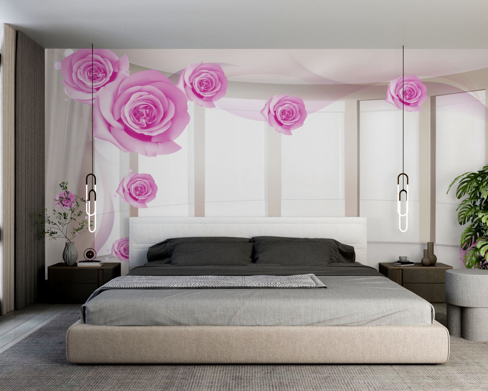 Fototapeten Auf dem geräumigen Balkon blühten rosa Rosen