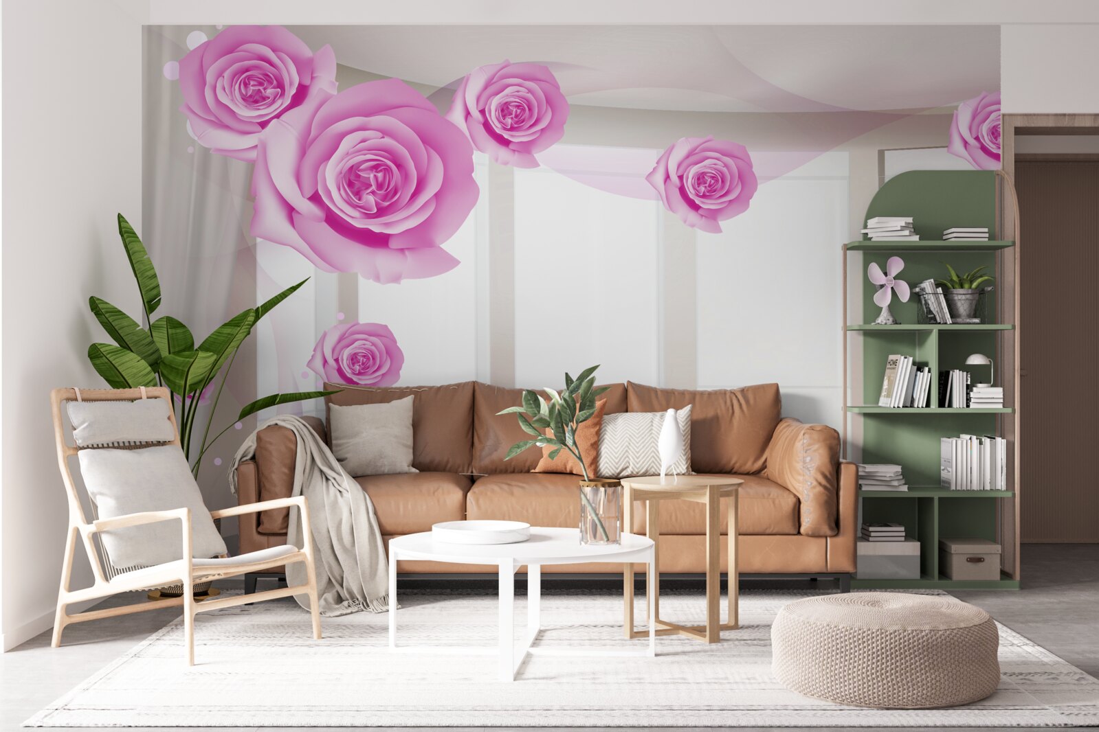 Fototapeten Auf dem geräumigen Balkon blühten rosa Rosen