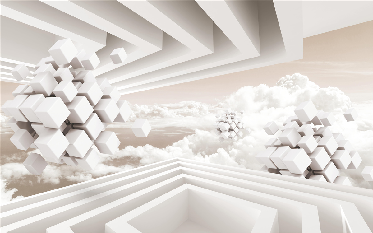 Fototapeten 3D -Wolken auf einer hellen Oberfläche