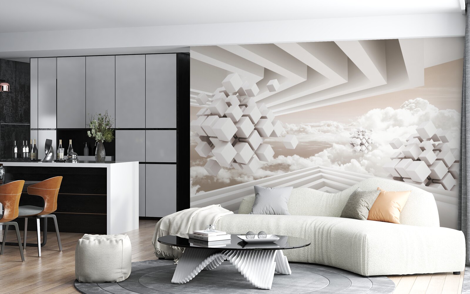 Fototapeten 3D -Wolken auf einer hellen Oberfläche