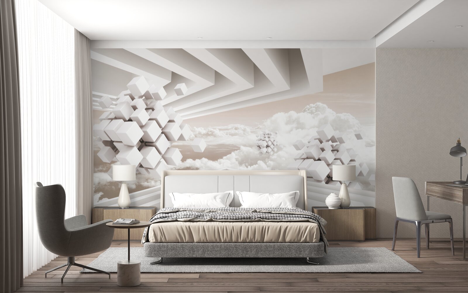 Fototapeten 3D -Wolken auf einer hellen Oberfläche