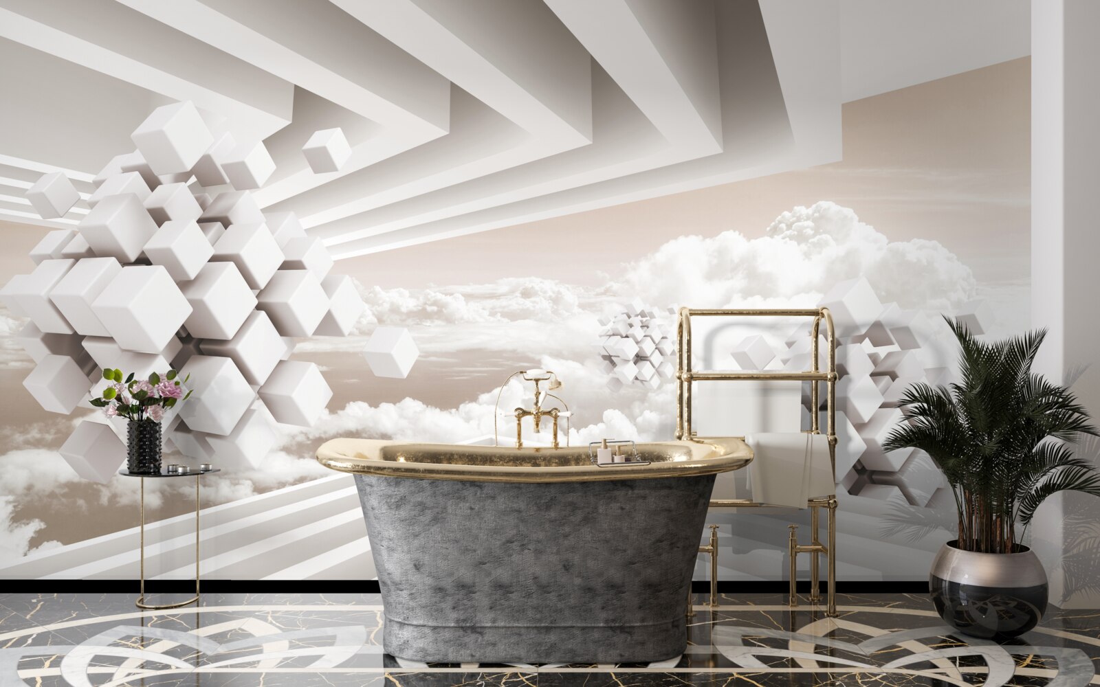 Fototapeten 3D -Wolken auf einer hellen Oberfläche
