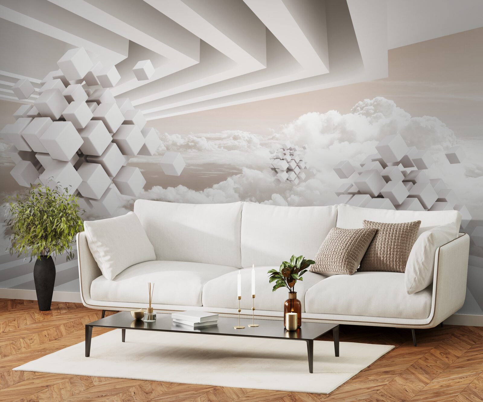 Fototapeten 3D -Wolken auf einer hellen Oberfläche