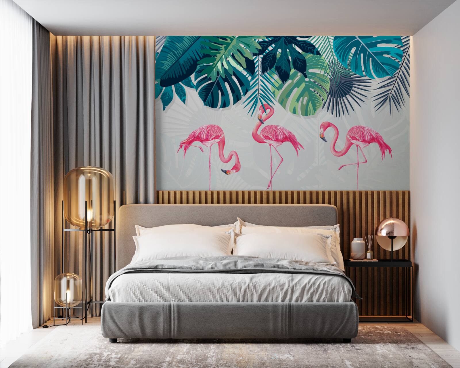 Fototapeten Tropenwälder mit rosa Flamingos