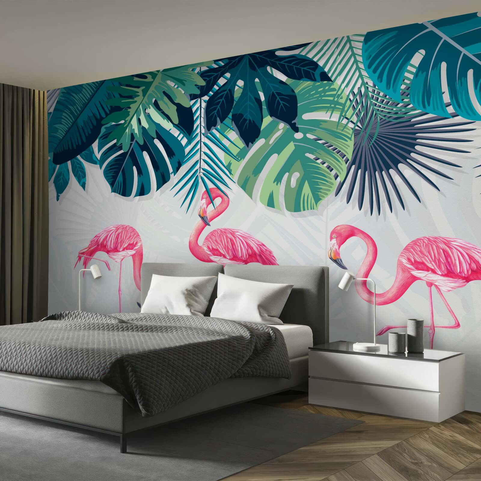 Fototapeten Tropenwälder mit rosa Flamingos